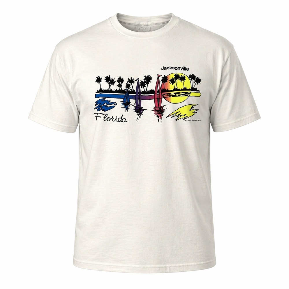 Vtg 80s Mens M Jackson Florida Palm Tree Sunset White T-shirt Single Stitch